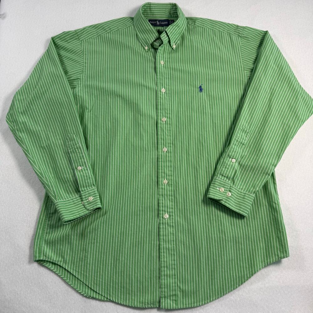 Vintage Ralph Lauren Polo green striped button up shirt 100% cotton